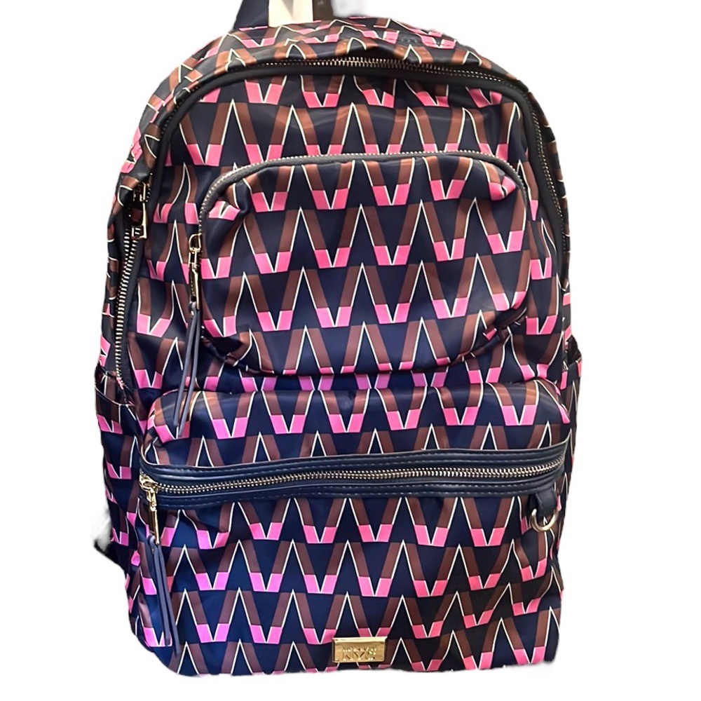 MADDEN NYC CHEVRON PRINT MODULAR PADDED LAPTOP BACKPACK BLUE PINK BROWN